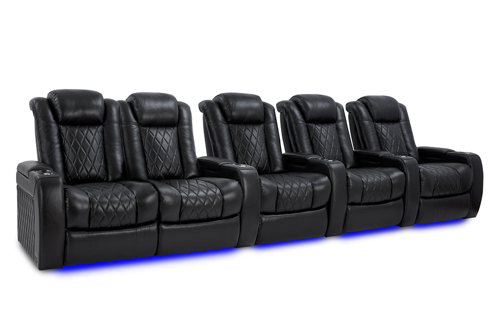 Valencia Tuscany XL Leather Home Theater Seating Heavy Duty Row of 5 Loveseat Left, Midnight Black
