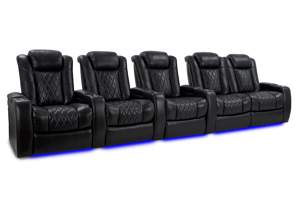 Valencia Tuscany XL Leather Home Theater Seating Heavy Duty Row of 5 Loveseat Right, Midnight Black