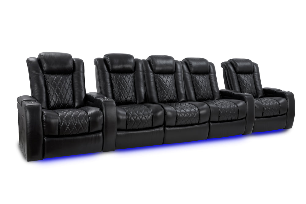 Valencia Tuscany XL Leather Home Theater Seating Heavy Duty Row of 5 Set of 3 Center, Midnight Black