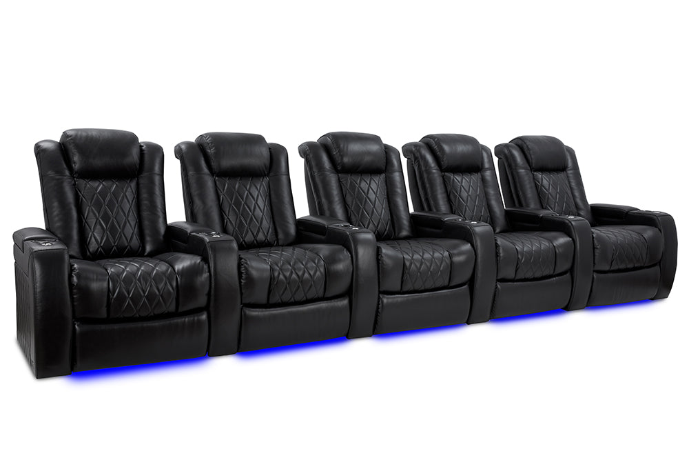 Valencia Tuscany XL Leather Home Theater Seating Heavy Duty Row of 5, Midnight Black