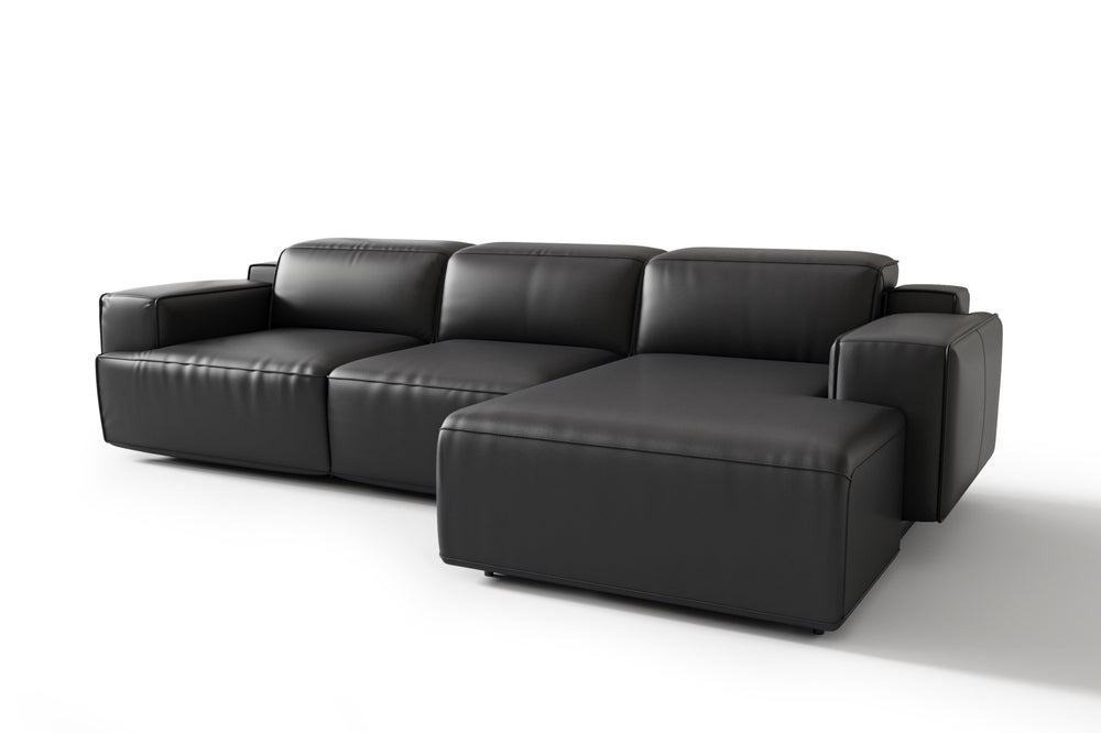 Valencia Valentina Leather Three Seats with Right Chaise Recliner Sofa, Black