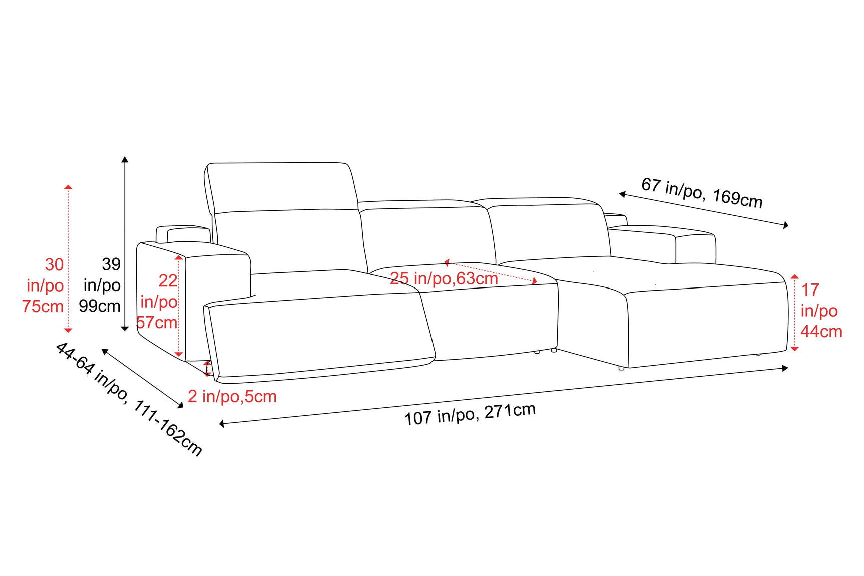 Valentina Leather Recliner Sectional Sofa