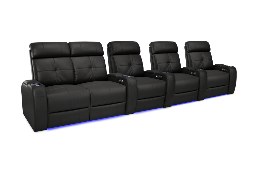 Valencia 2025 New Verona Leather Home Theater Seating Power Headrest Row of 5 Loveseat Left, Black