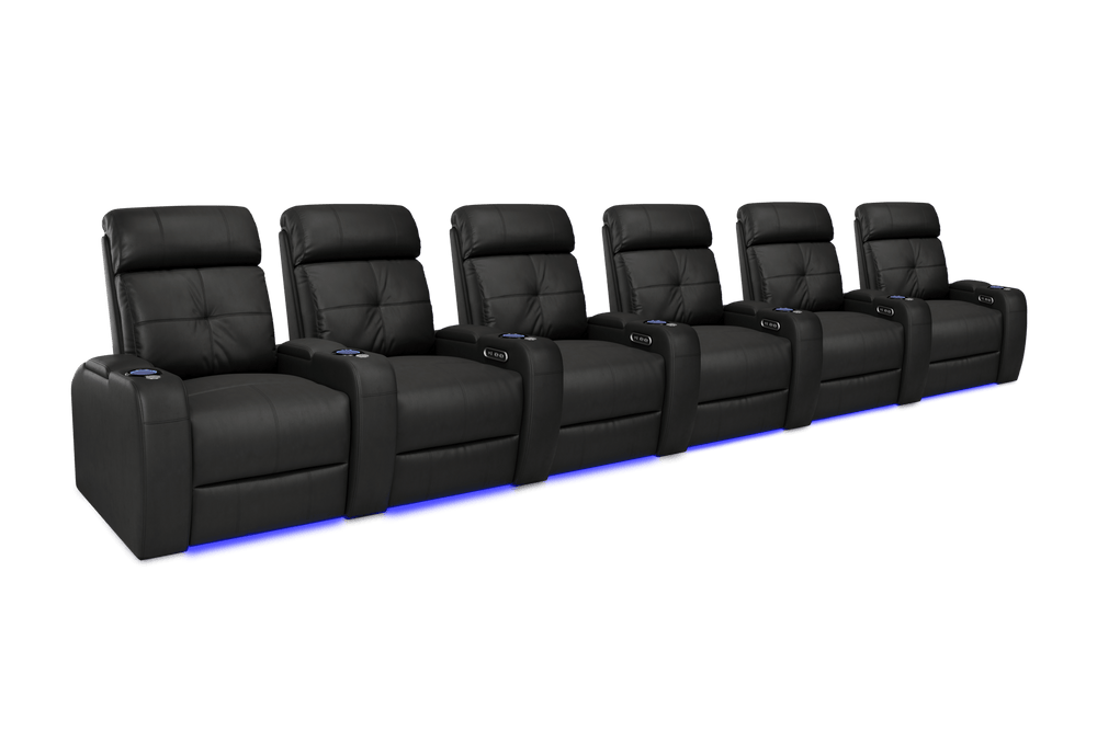 Valencia 2025 New Verona Leather Home Theater Seating Power Headrest Row of 6, Black