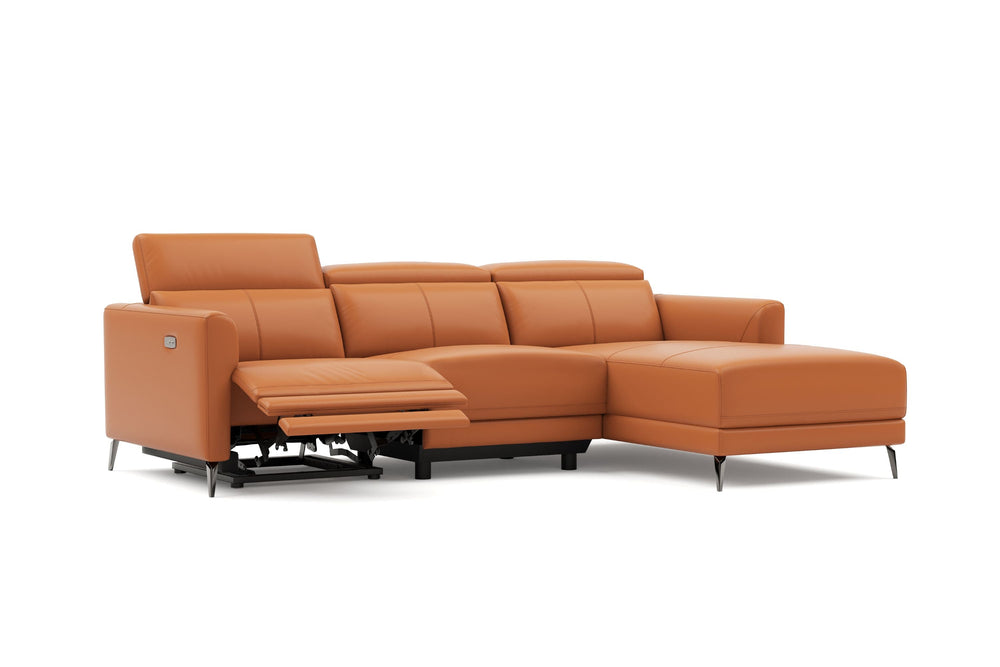 Valencia Andria Cognac Leather Reclining Sectional Sofa | Modern Luxury White background picture