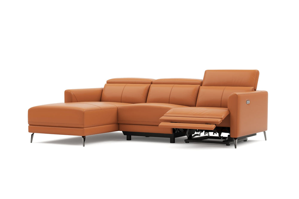 Valencia Andria Cognac Leather Reclining Sectional Sofa | Modern Luxury White background picture