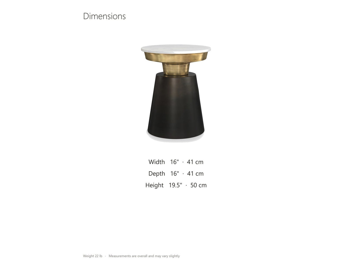 Acerenza White Marble Pedestal Side Table dimensions: 16.0 in wide, 16.0 in deep, 19.5 in high