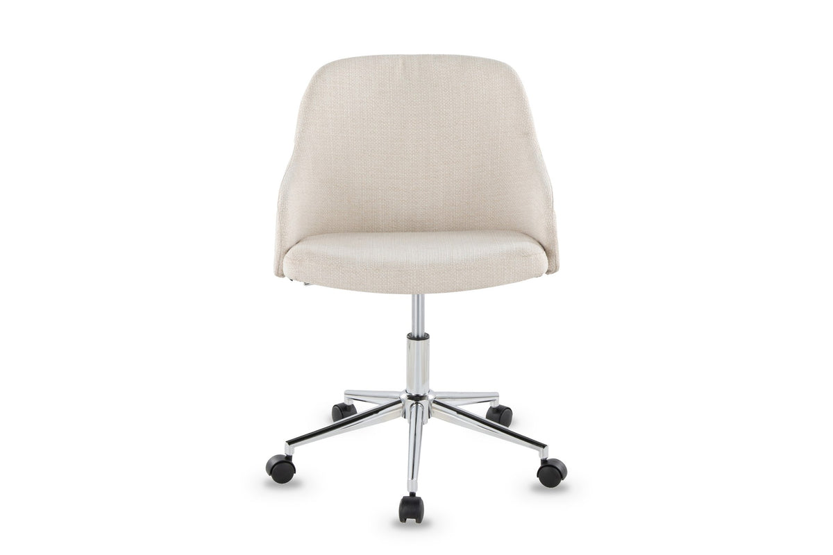 Acri Walnut Bentwood Swivel Desk Chair with Cream Woven Fabric, front view