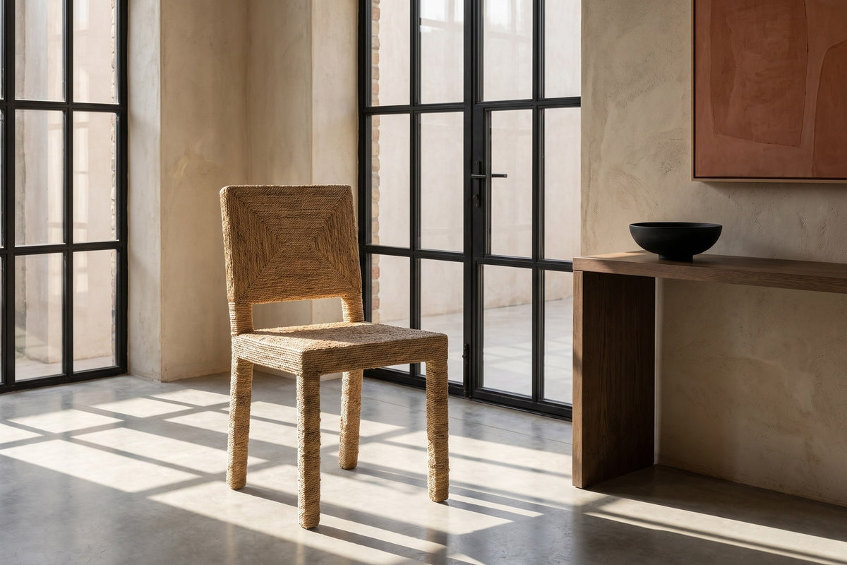 Aieta Parsons Seagrass-Wrapped Dining Chair in a city loft