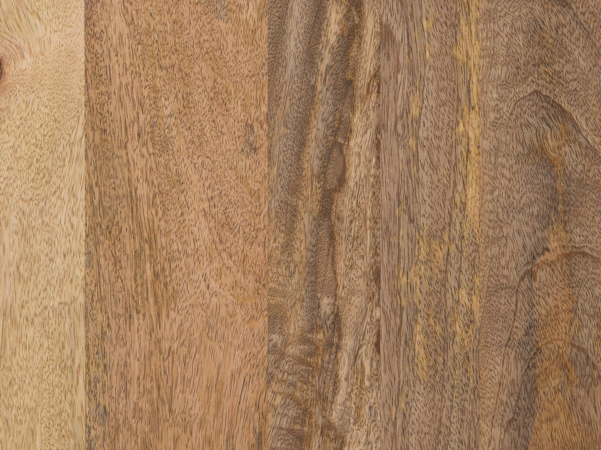 Close-up of the Alberobello Low Mango Media Console: solid mango grain