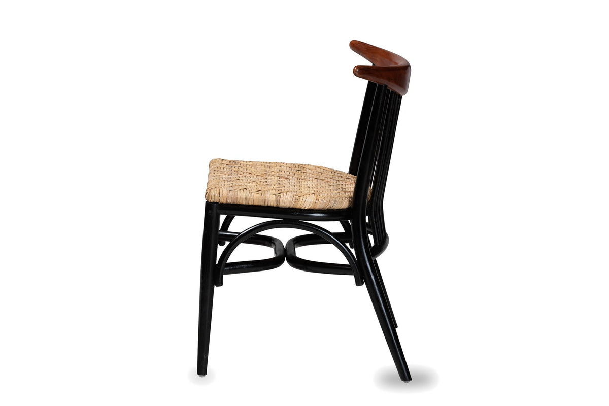 Amendolara Spindle-Back Mahogany and Rattan Dining Chair, side view