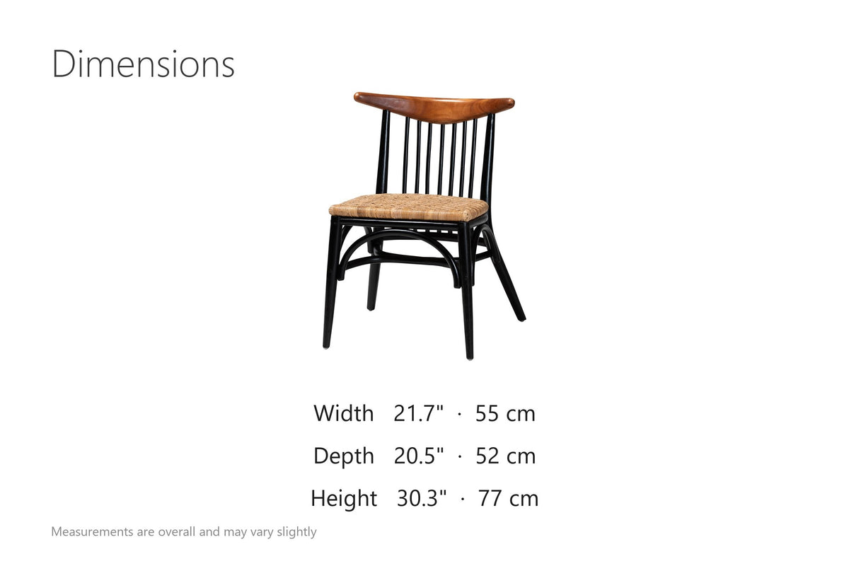 Amendolara Spindle-Back Mahogany and Rattan Dining Chair dimensions