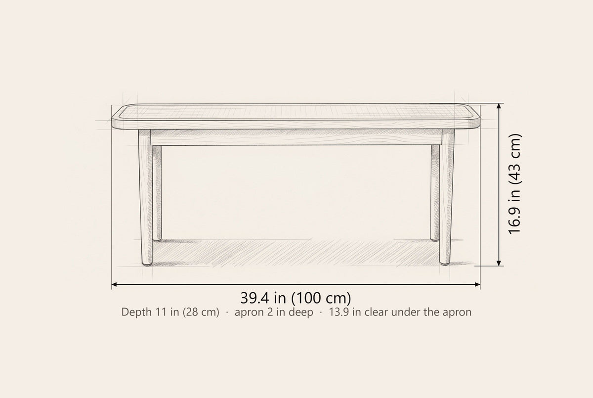 Anagni bench dimensions: 39.4 in long, 16.9 in high, 11 in deep