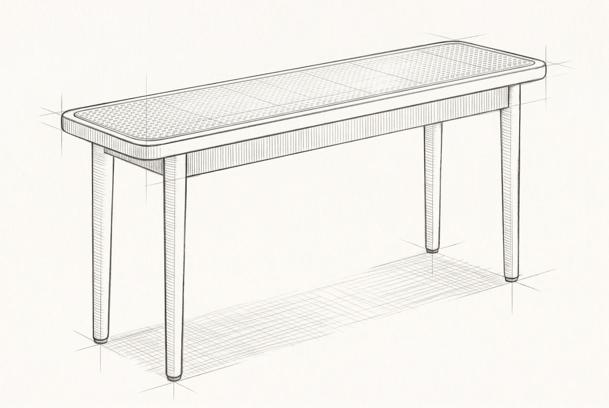 Pencil sketch of the Anagni bench, drawn from the same three-quarter view