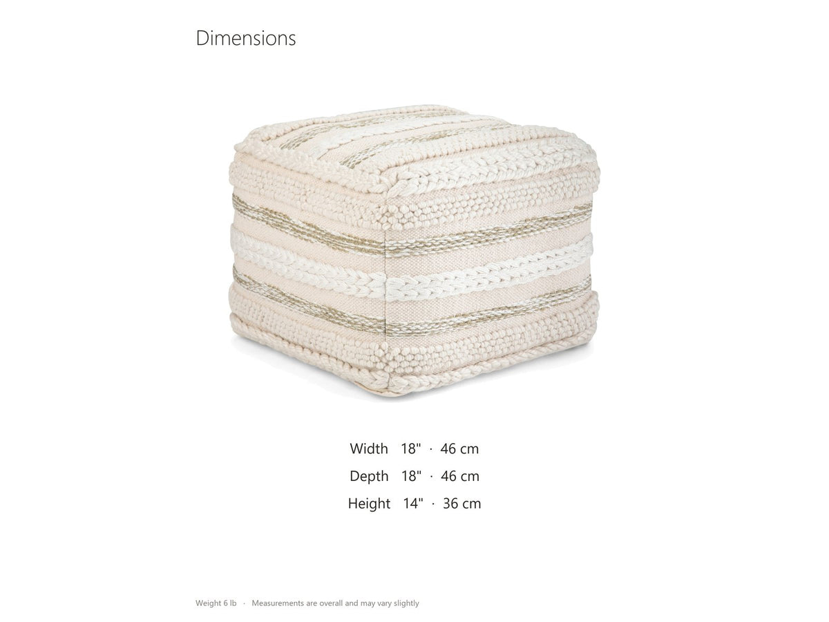 Apricale Natural Handloom Cotton Square Pouf dimensions: 18.0 in wide, 18.0 in deep, 14.0 in high