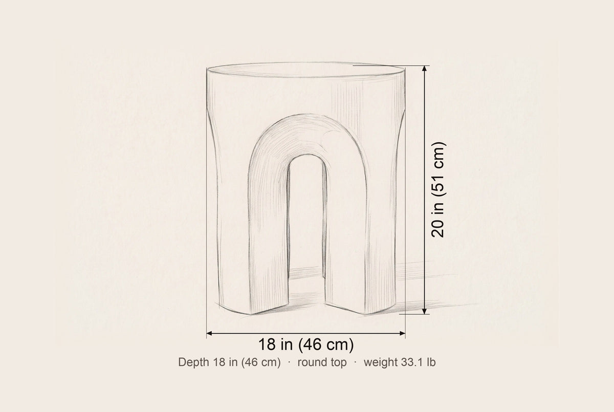 Aragona side table dimensions: 18 in wide, 20 in high, 18 in deep