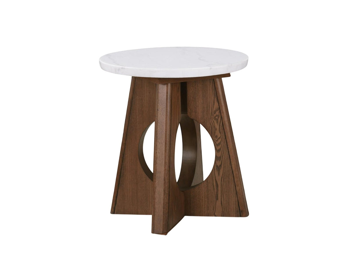 Asti 40-Inch Round White Marble Coffee and End Table Set, 3 Pieces photographed on white: one of the two end tables