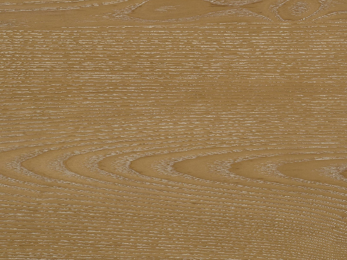 Close-up of the Atrani Reeded Curved Media Console: natural wood grain