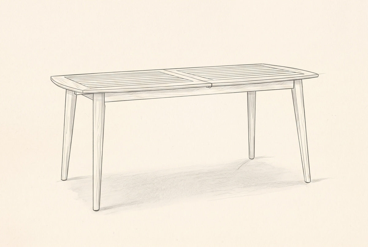 Pencil sketch of the Augusta dining table, three-quarter view