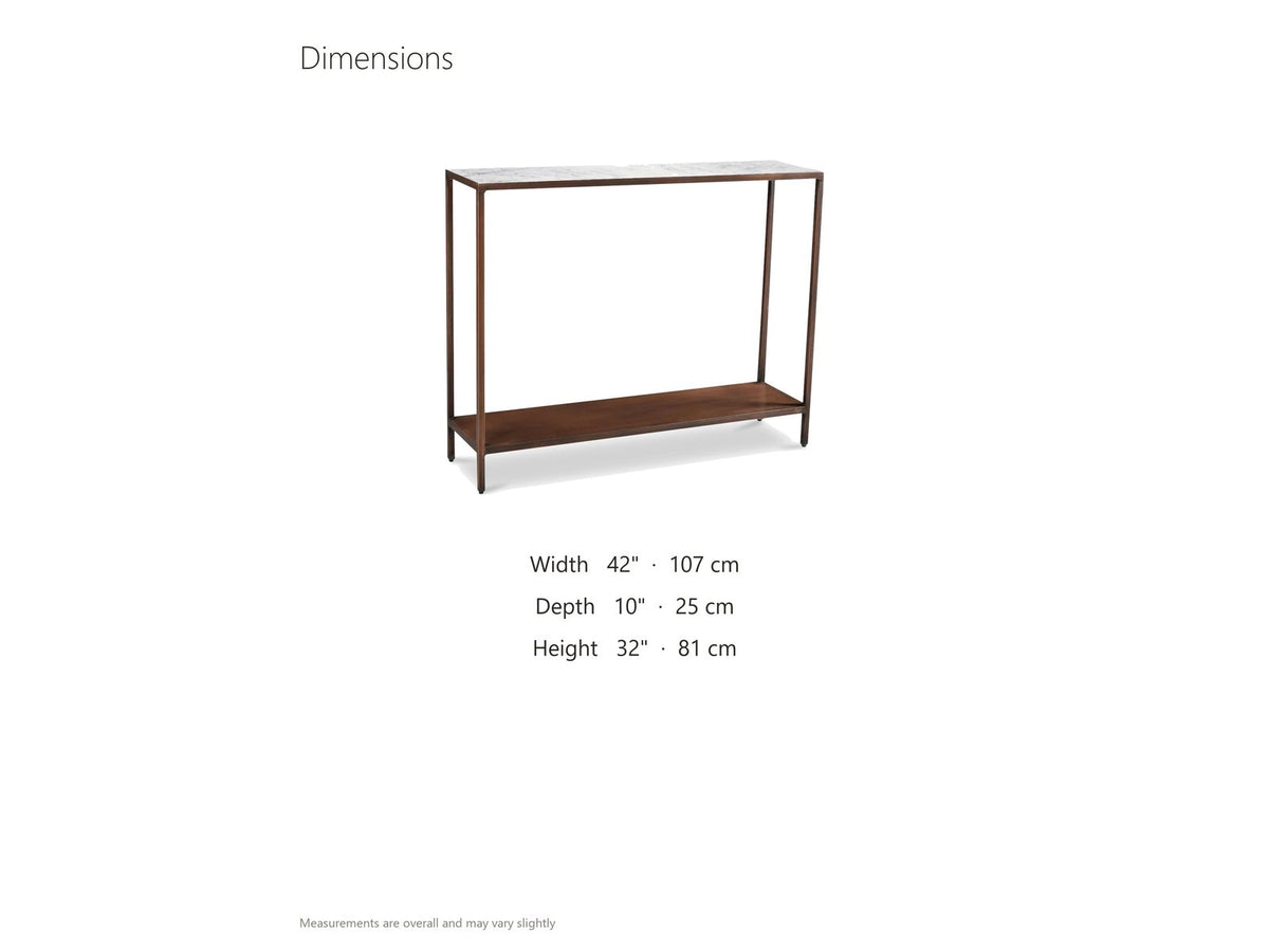 Bellegra White Marble Console Table dimensions: 42.0 in wide, 10.0 in deep, 32.0 in high