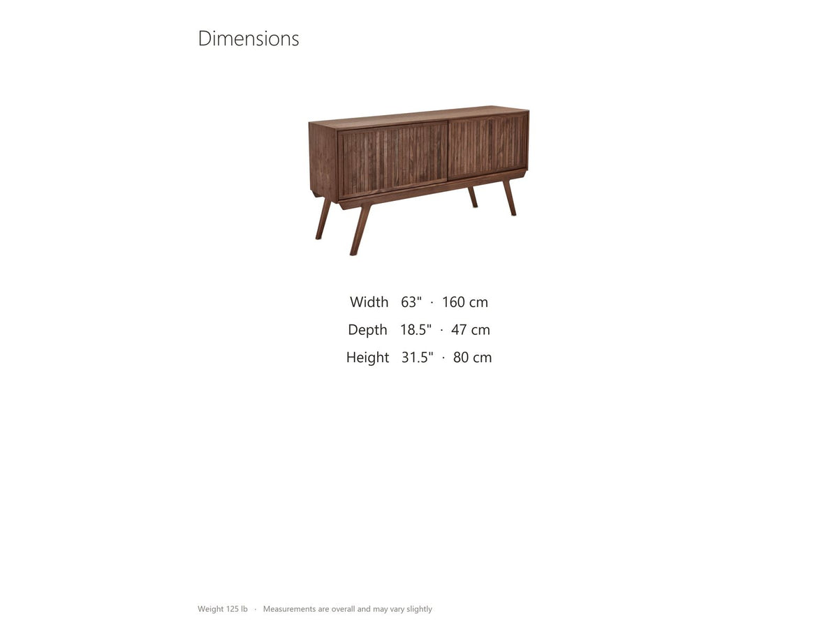 Belluno Solid Walnut Media Cabinet dimensions: 63.0 in wide, 18.5 in deep, 31.5 in high