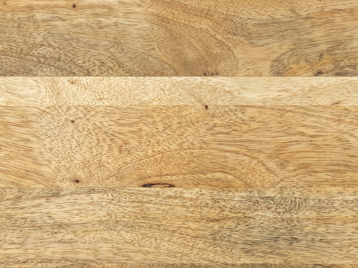 Close-up of the Belmonte Mango Wood Hourglass Side Table: the natural grain of the solid mango top and sides