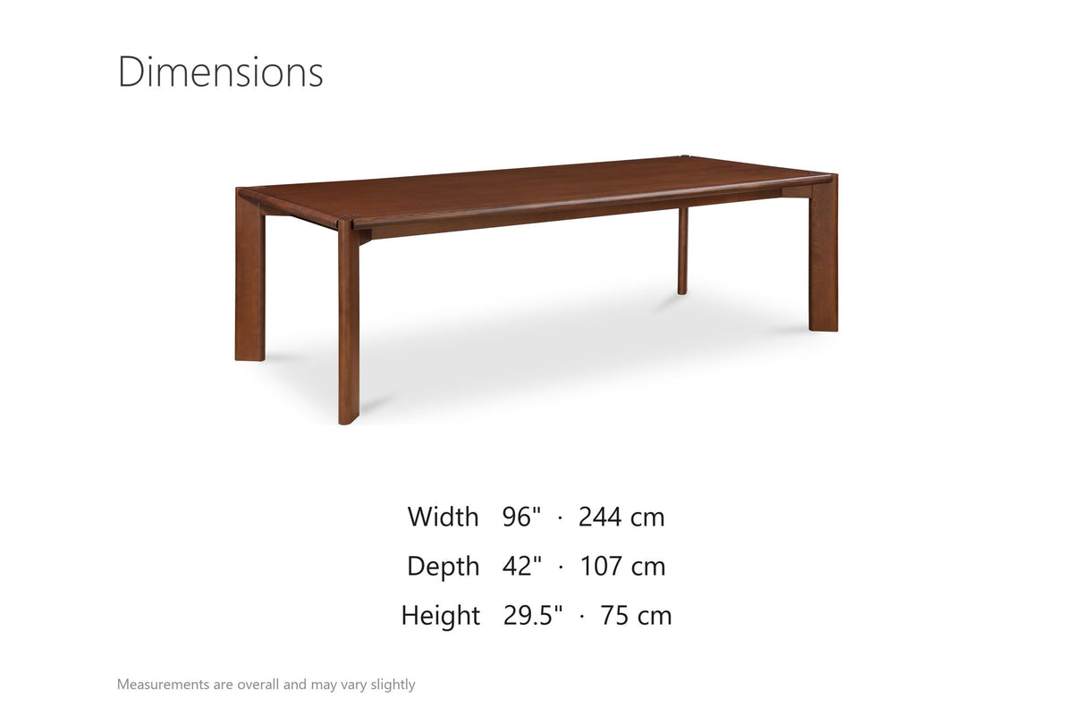 Belvedere 96-Inch Rectangular Walnut-Stained Solid Ash Dining Table dimensions
