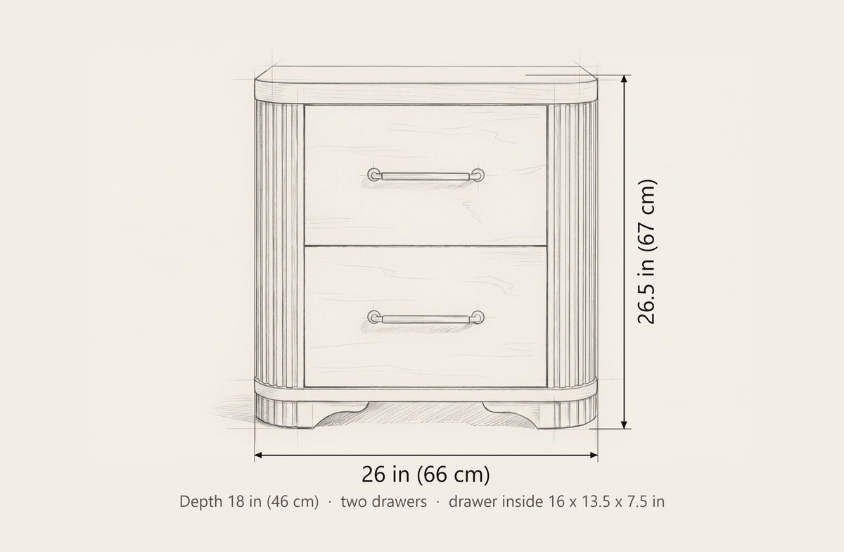 Bosa nightstand dimensions: 26 in wide, 26.5 in high, 18 in deep