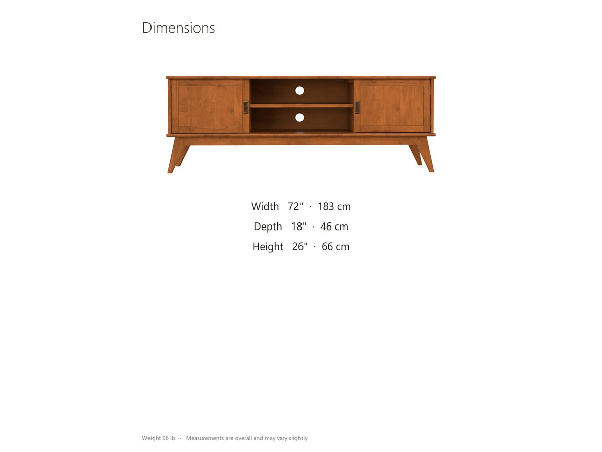 Brisighella Mid-Century Media Console dimensions: 72.0 in wide, 18.0 in deep, 26.0 in high