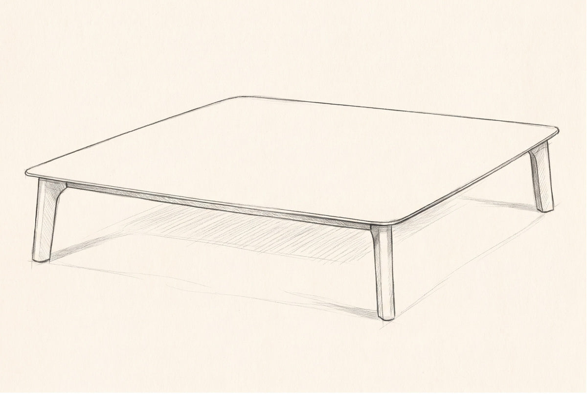 Pencil sketch of the Brucoli coffee table, three-quarter view