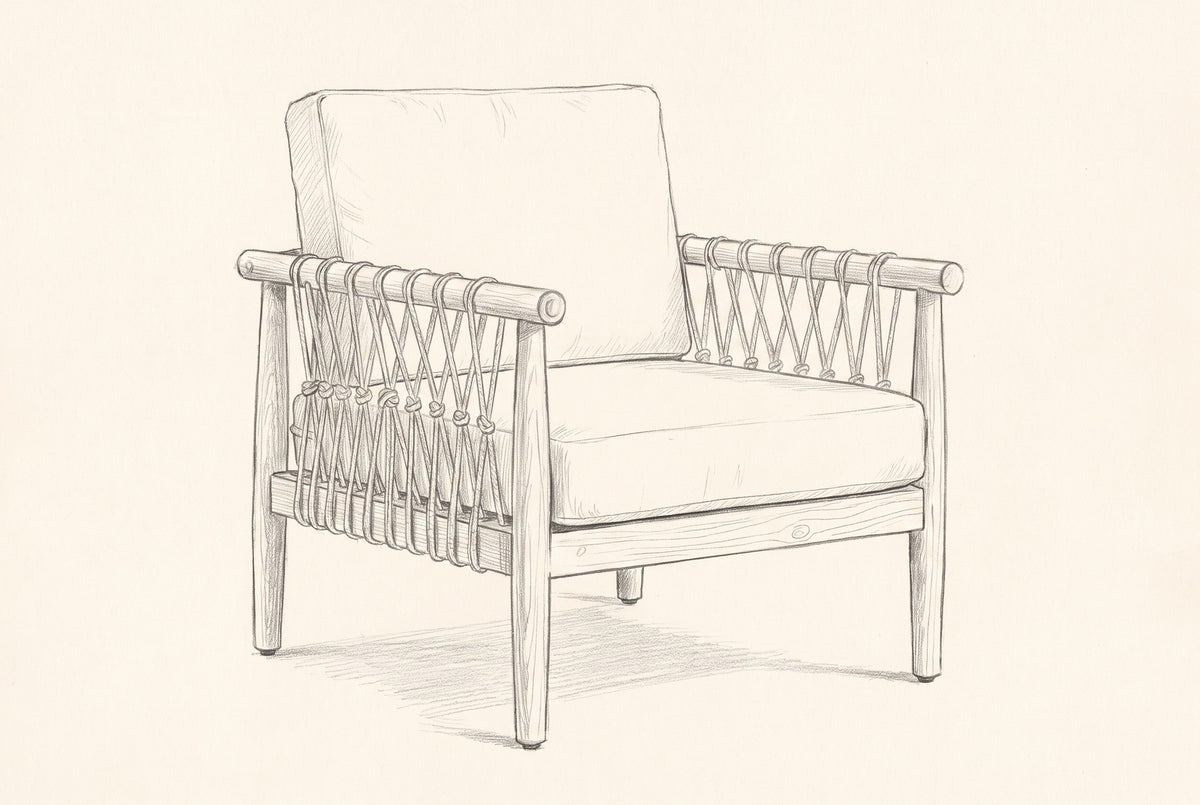 Pencil sketch of the Burgio club armchair, three-quarter view