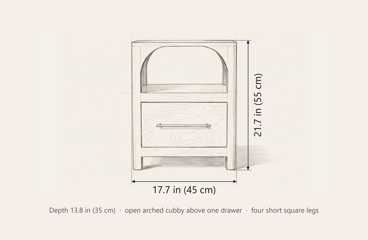 Cabras nightstand dimensions: 17.7 in wide, 21.7 in high, 13.8 in deep
