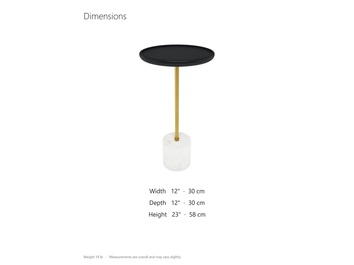 Calimera Black Mango and Marble Pedestal Side Table dimensions: 12.0 in wide, 12.0 in deep, 23.0 in high