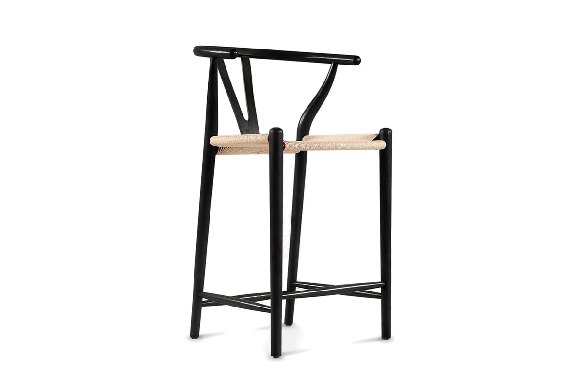 Calopezzati Y-Back Black Ash and Paper Cord Counter Stool, 24.6-Inch Seat on a white background