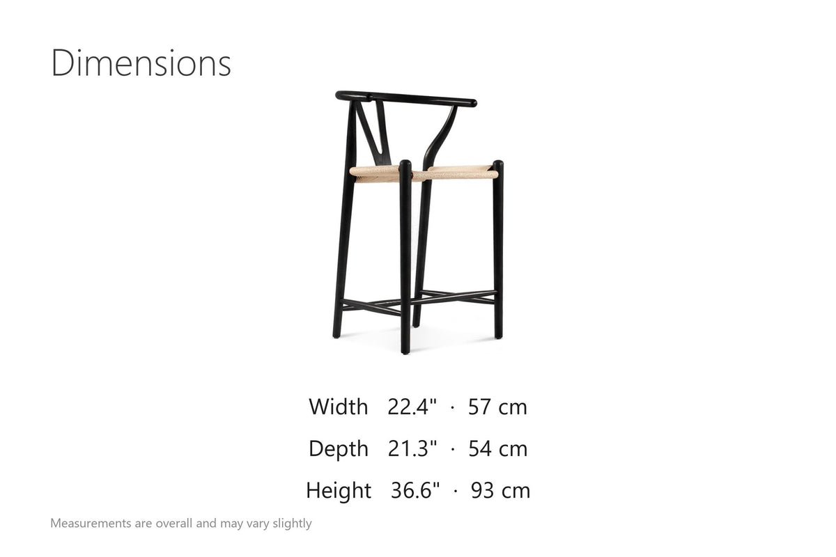 Calopezzati Y-Back Black Ash and Paper Cord Counter Stool, 24.6-Inch Seat dimensions