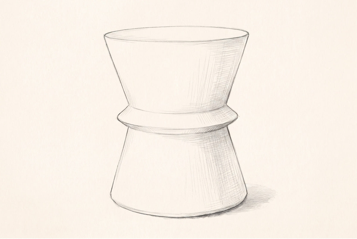 Pencil sketch of the Capizzi side table, drawn from the same three-quarter view