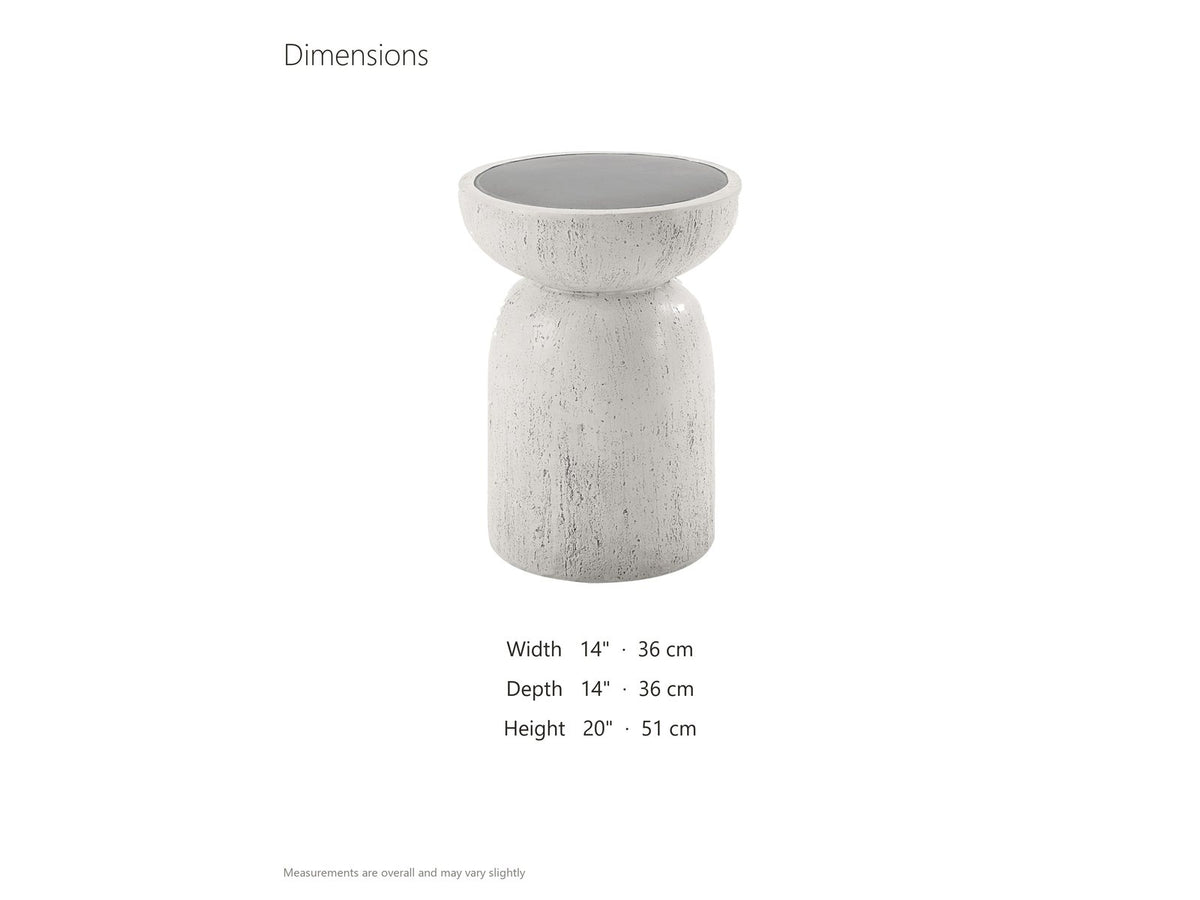 Casarano Fiber Concrete Hourglass Side Table dimensions: 14.0 in wide, 14.0 in deep, 20.0 in high
