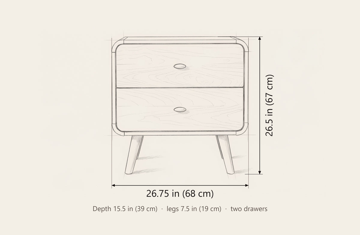 Castelsardo nightstand dimensions: 26.75 in wide, 26.5 in high, 15.5 in deep