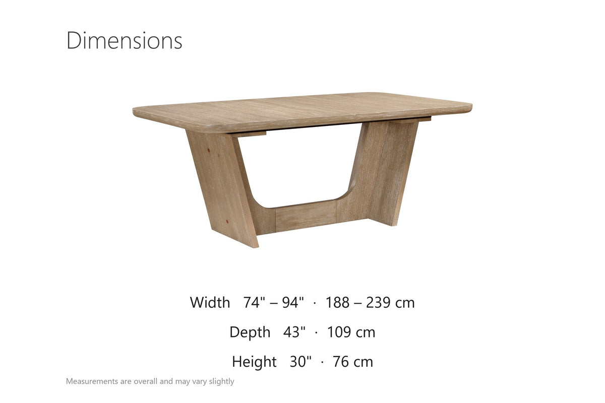 Cerchiara 74-94-Inch Extendable Rectangular Oak Veneer Dining Table dimensions
