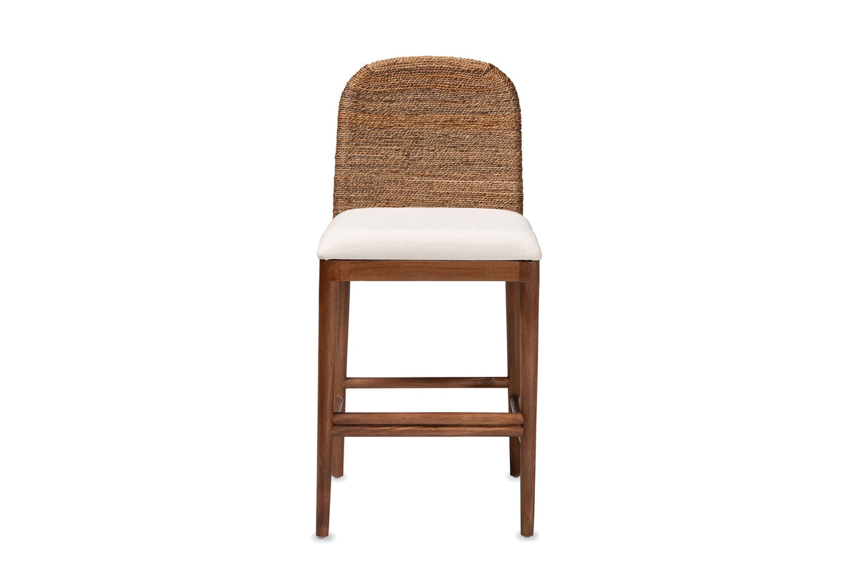 Cerisano Seagrass and Acacia Wood Counter Stool, front view