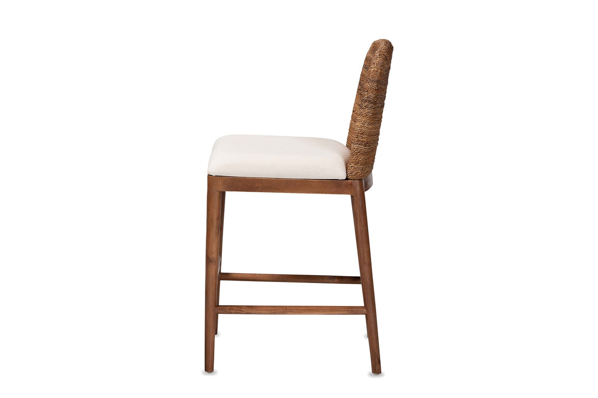 Cerisano Seagrass and Acacia Wood Counter Stool, side view