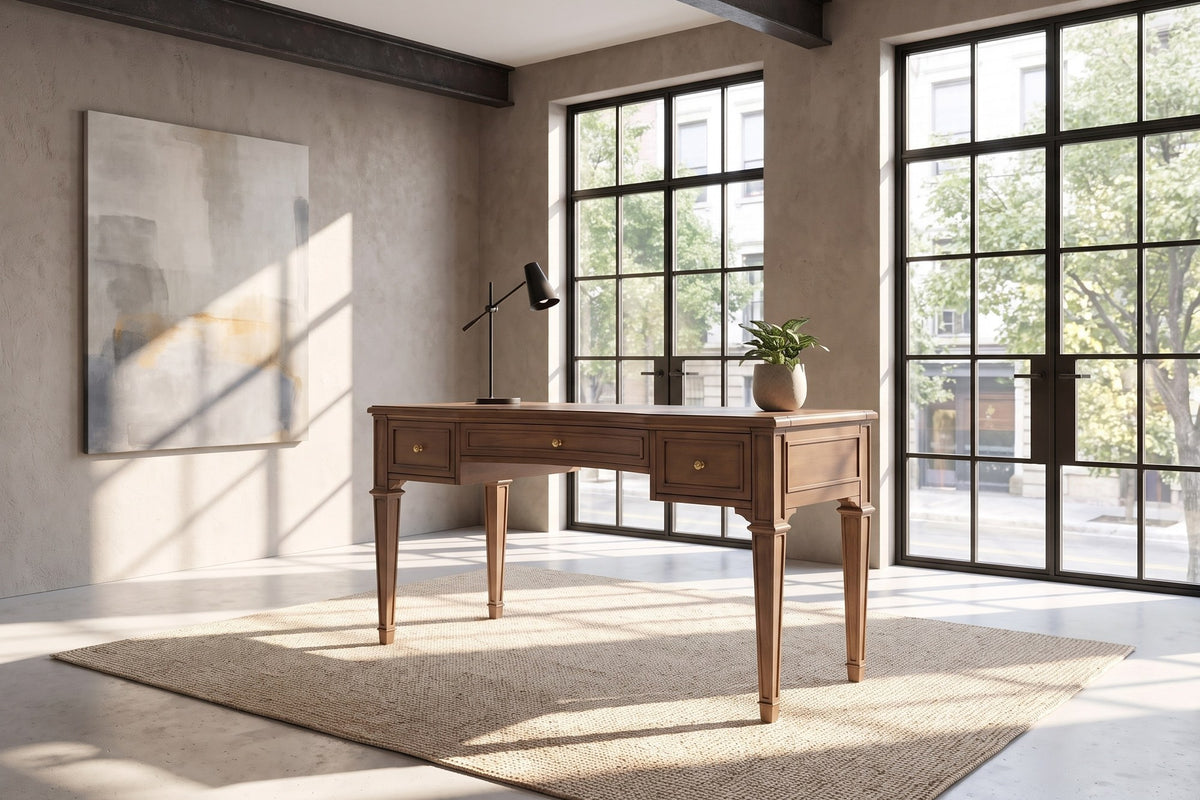 Chiaravalle 55-Inch 3-Drawer Rubberwood and Veneer Executive Desk in a city loft
