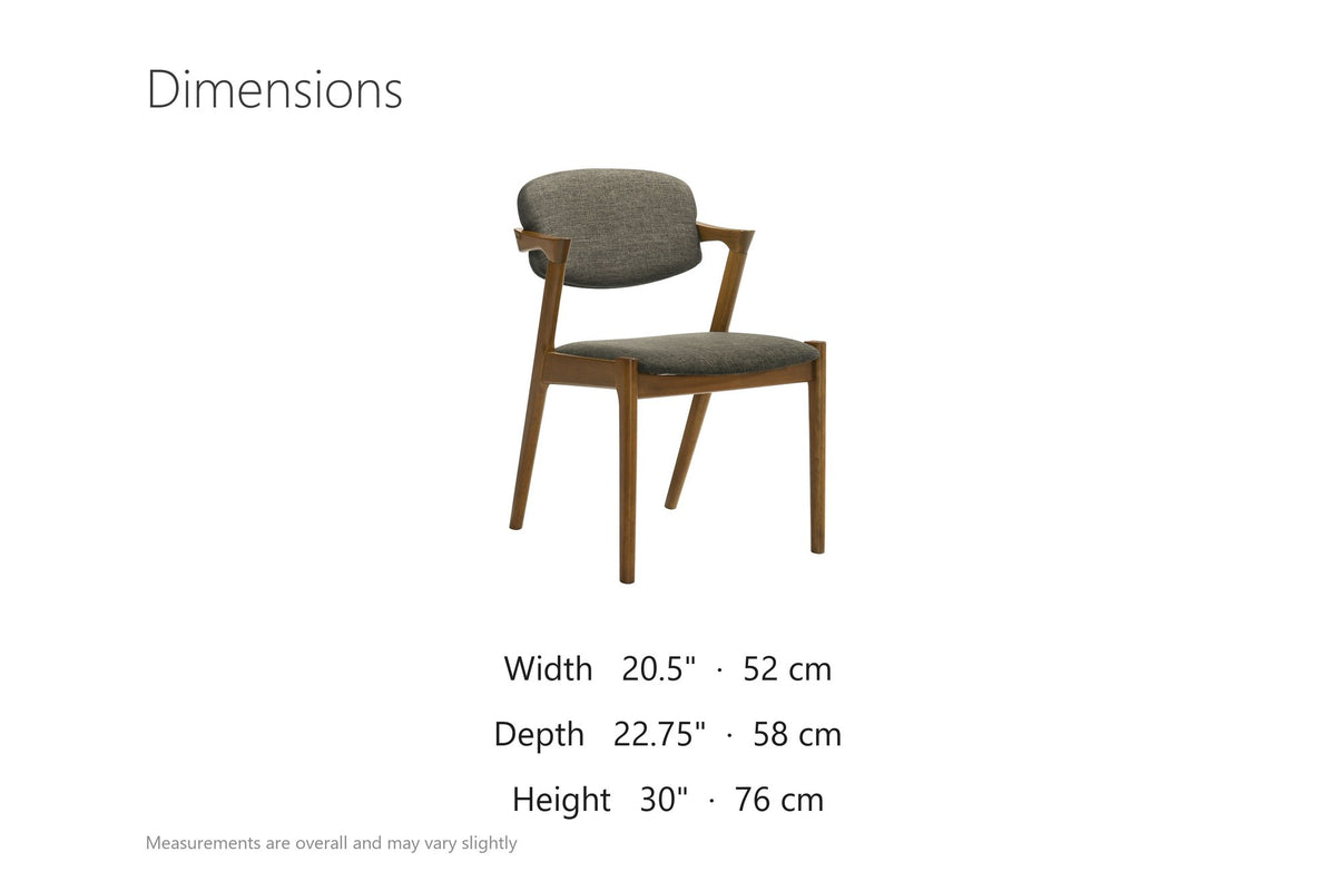 Cirella Mid-Century Z-Frame Walnut Finish Fabric Dining Chair (Set of 2) dimensions