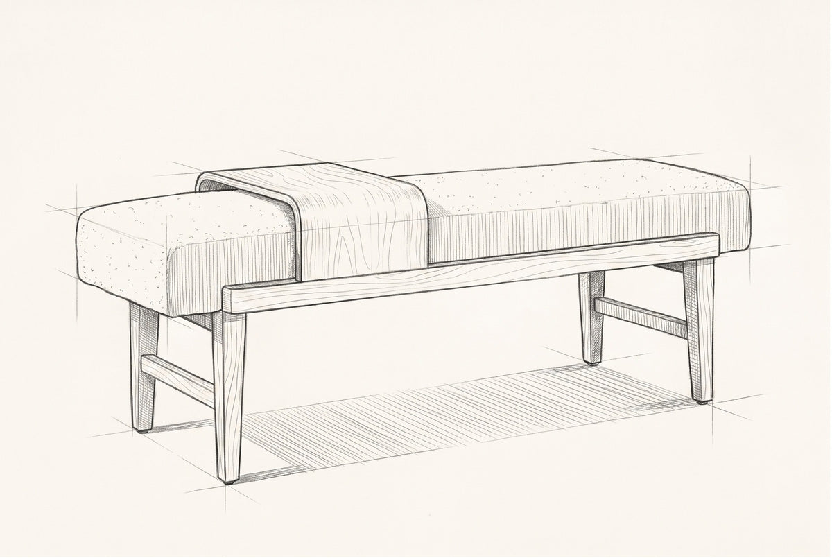 Pencil sketch of the Citerna bench, drawn from the same three-quarter view