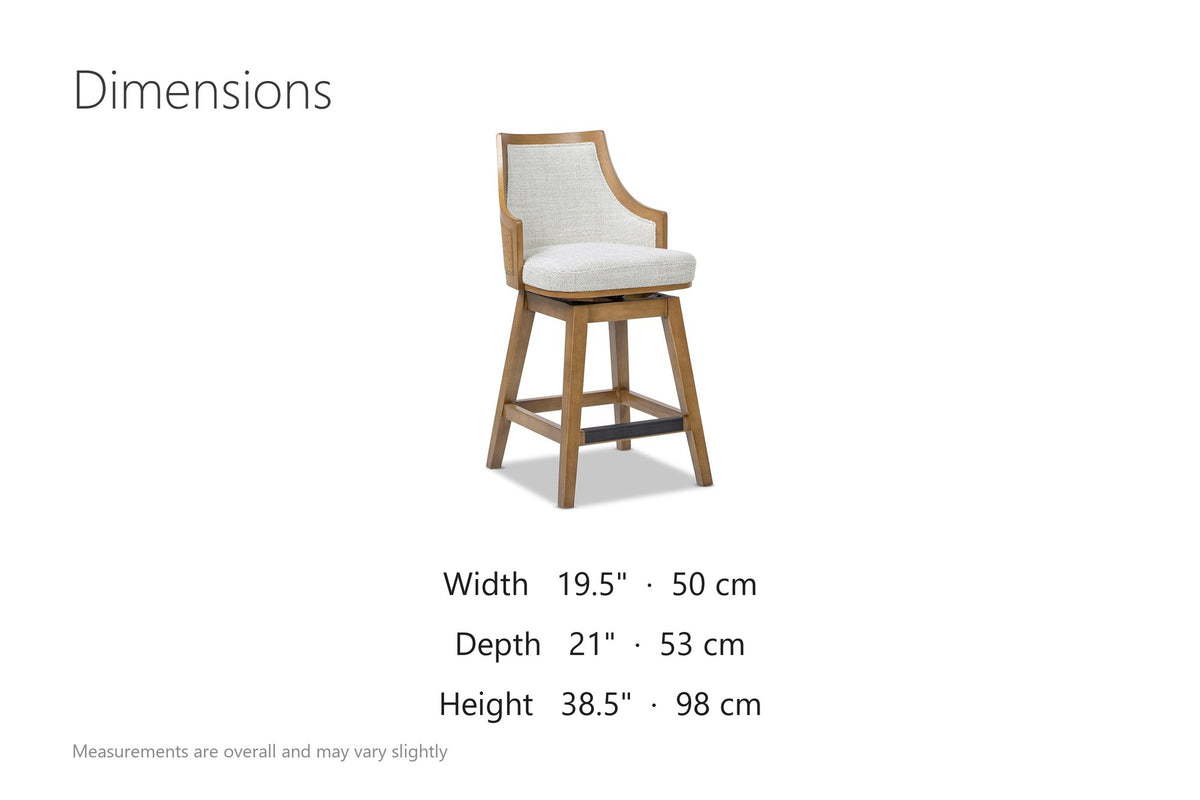 Cleto 26-Inch Woven Cane and Wood Swivel Counter Stool dimensions