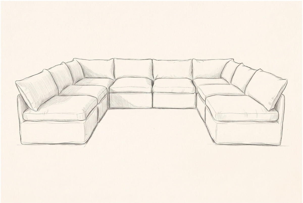 Pencil sketch of the Comiso U-shaped sectional, drawn from the same view
