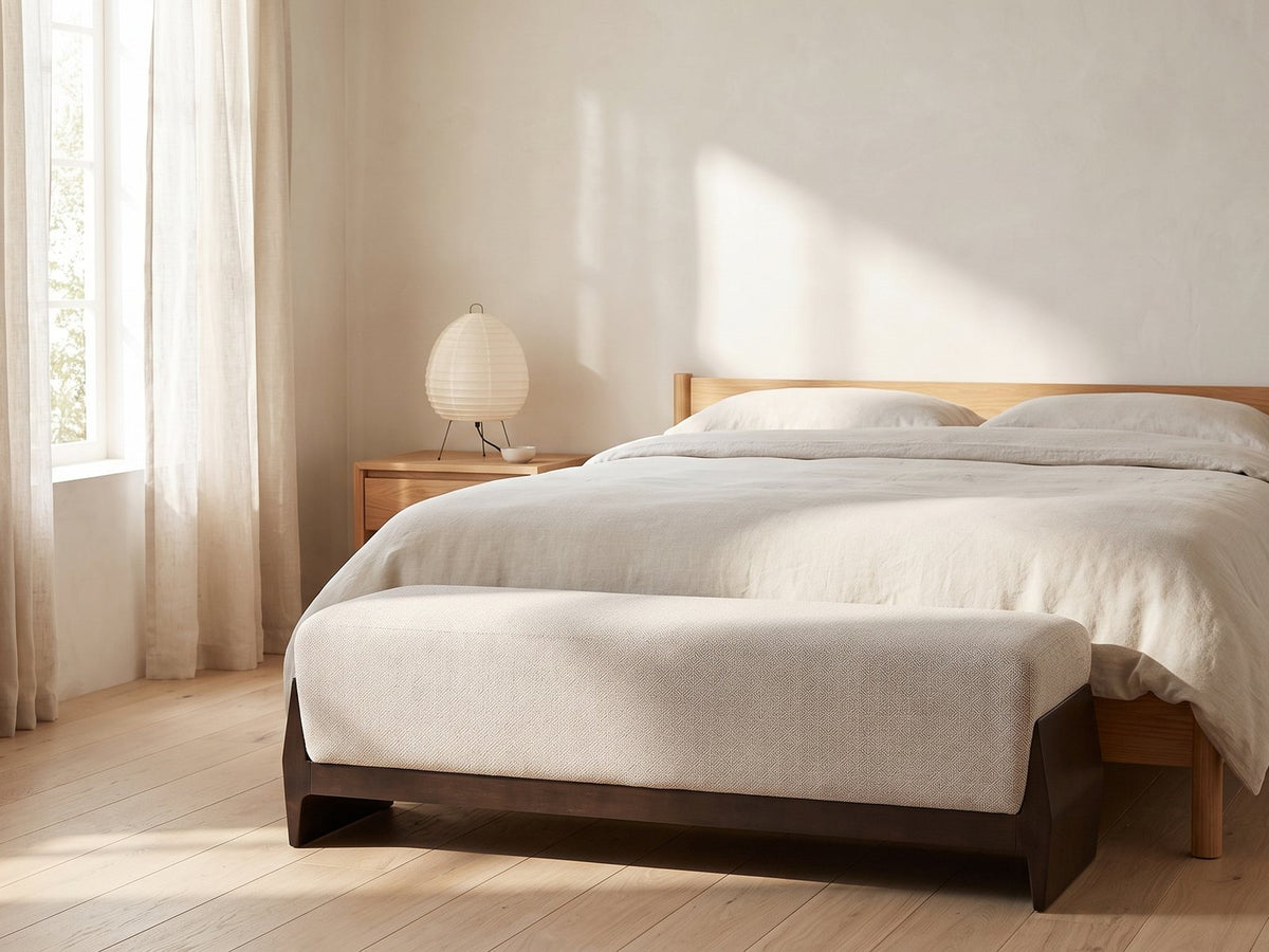 Como Wood Cradle Bench in a furnished room