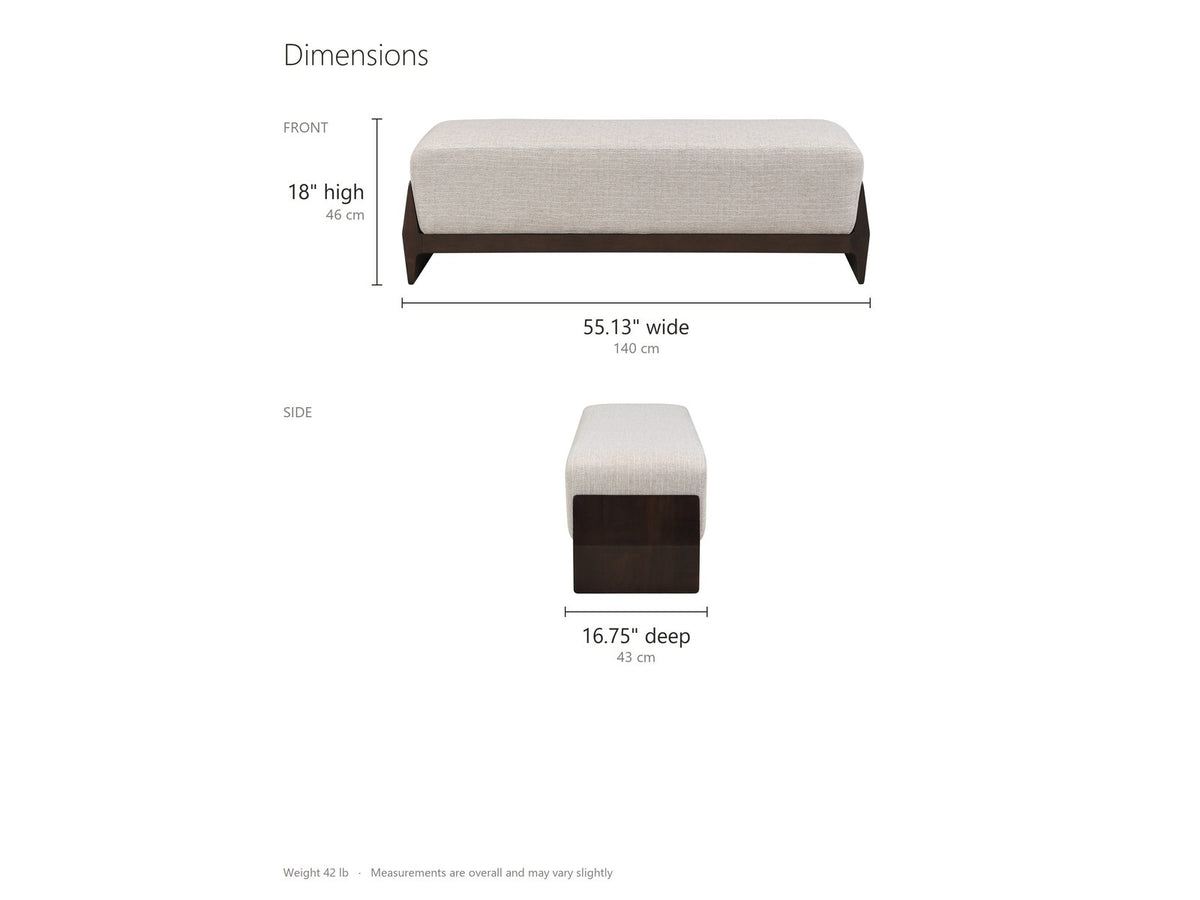 Como Wood Cradle Bench dimensions: 55.13 in wide, 16.75 in deep, 18 in high