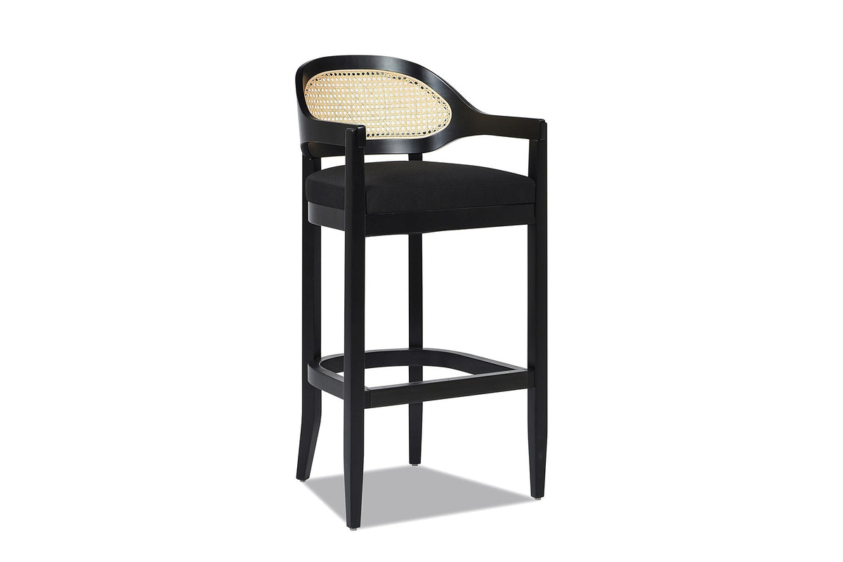 Cortale 30.5-Inch Cane-Back Black Oak Bar Stool on a white background