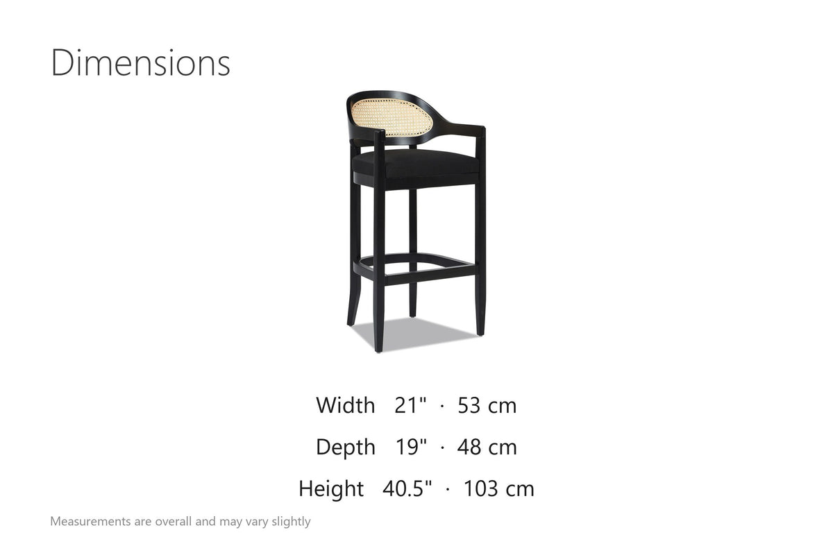 Cortale 30.5-Inch Cane-Back Black Oak Bar Stool dimensions